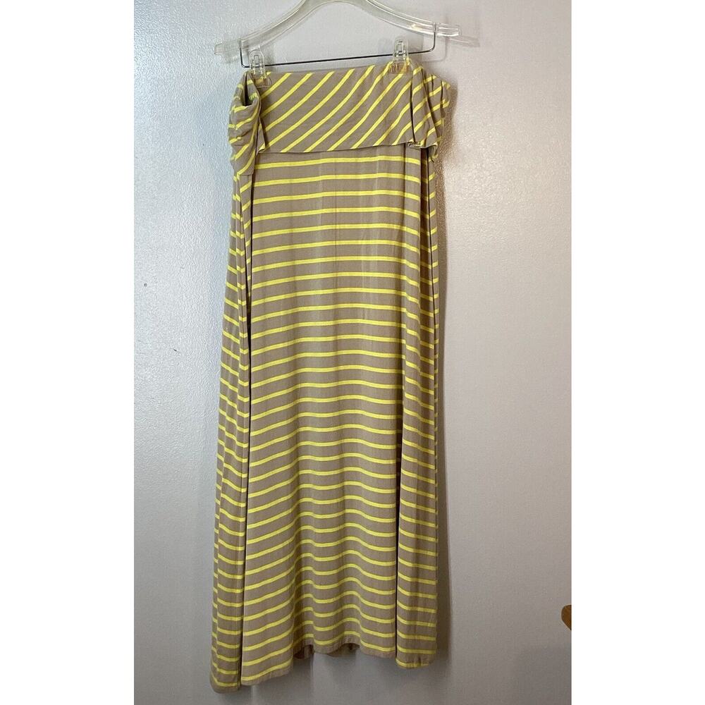 Calvin Klein Skirt Maxi‎ Long 1X Yellow Gray A-Line Soft Stretch Knit GUC